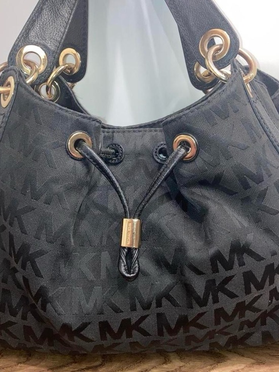 Michael Kors Handbags - Michael Kors Black MK Logo Drawstring Hobo with Gold Hardware